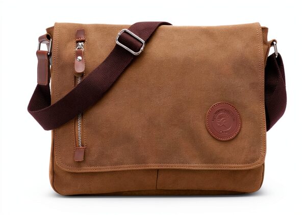 Sac bandoulière homme VARLIVOO toile brun ordinateur